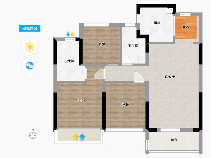 浙江省-杭州市-祥生云湖城-74.40-户型库-采光通风