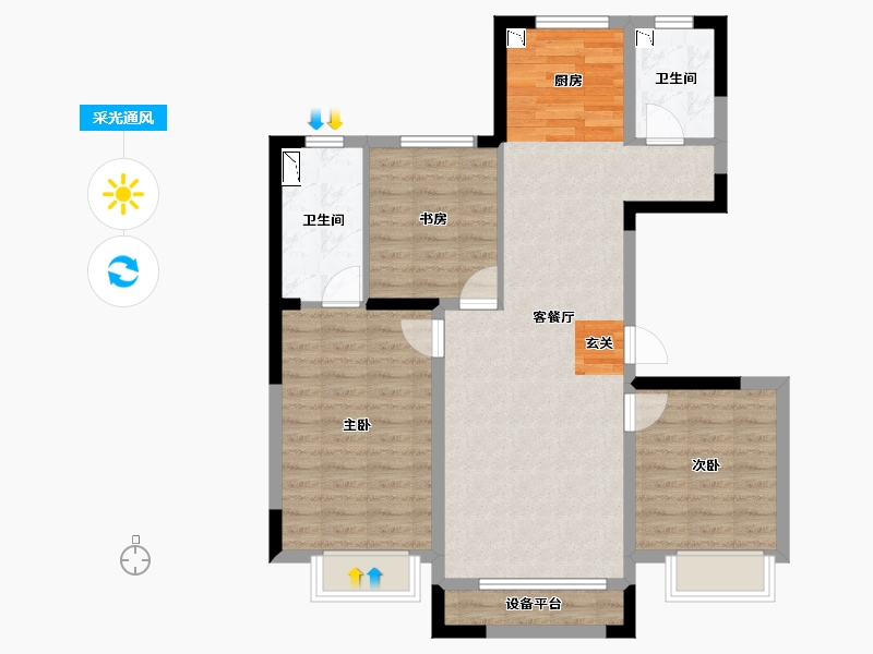 辽宁省-抚顺市-抚顺海赋外滩-85.06-户型库-采光通风