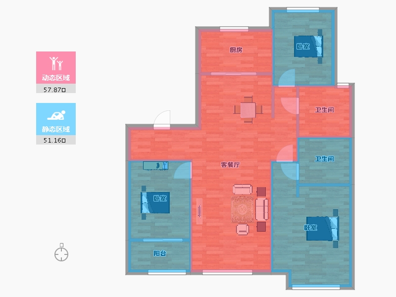 山东省-青岛市-海信观澜11，12号楼FF户型125m²-100.10-户型库-动静分区