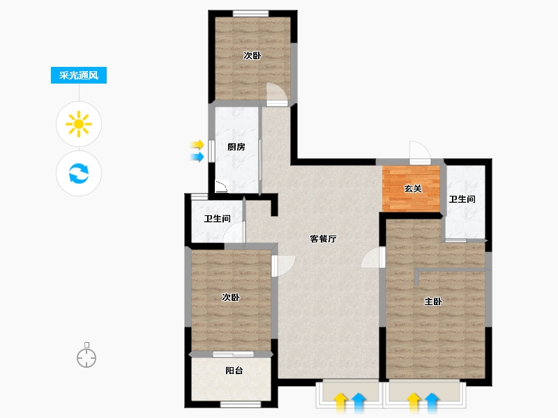 河南省-郑州市-融创�m园-100.80-户型库-采光通风