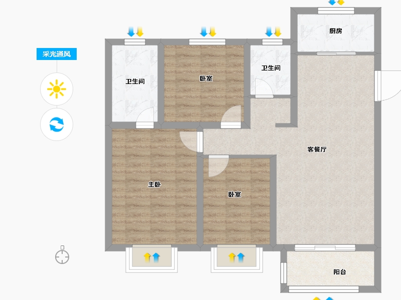 陕西省-咸阳市-当代・嘉宝公园悦MOMΛ-80.67-户型库-采光通风