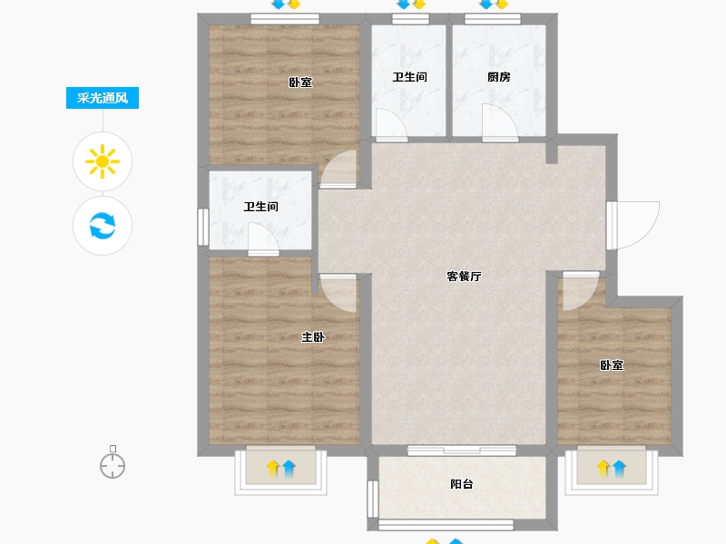 陕西省-咸阳市-当代・嘉宝公园悦MOMΛ-79.91-户型库-采光通风