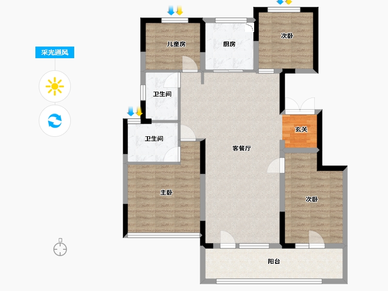 山东省-青岛市-中南世纪城（林樾）-104.00-户型库-采光通风