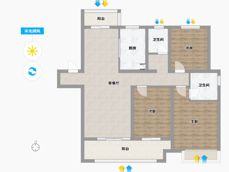 河南省-安阳市-建业 花园里-103.20-户型库-采光通风