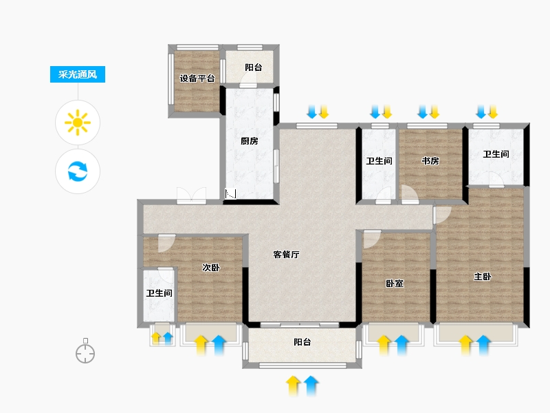 陕西省-咸阳市-碧桂园・阅江府-148.58-户型库-采光通风