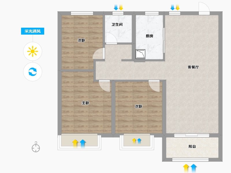 山东省-烟台市-中海锦城-80.80-户型库-采光通风