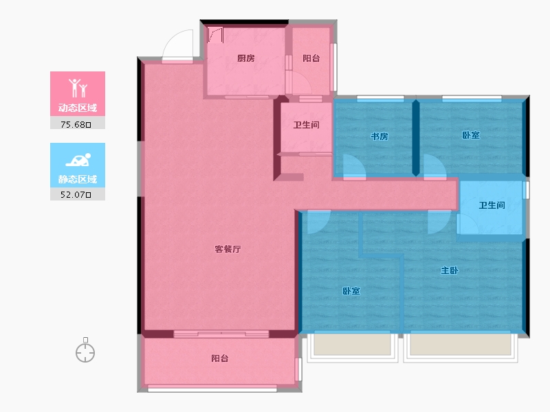 陕西省-咸阳市-碧桂园・秦都府-114.51-户型库-动静分区