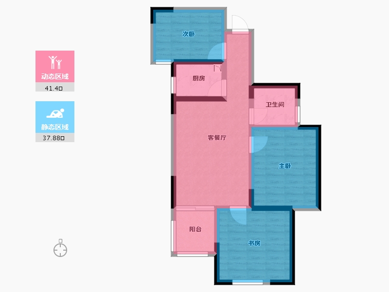 河南省-郑州市-鑫苑德润珺园88m²-69.78-户型库-动静分区