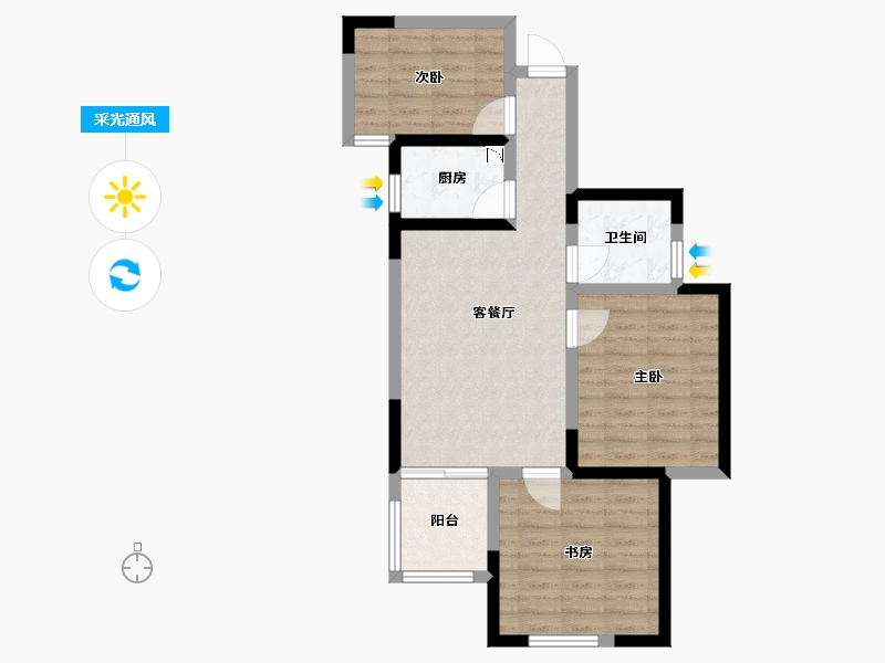 河南省-郑州市-鑫苑德润珺园88m²-69.78-户型库-采光通风