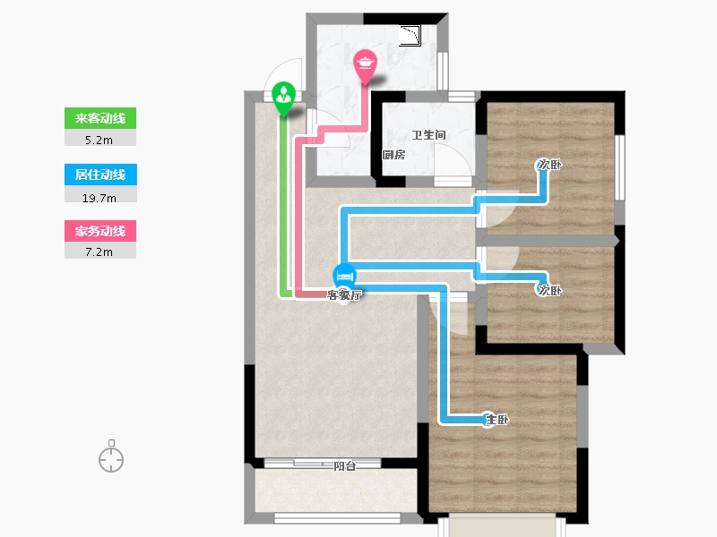 河南省-郑州市-鑫苑德润珺园91m²-72.33-户型库-动静线