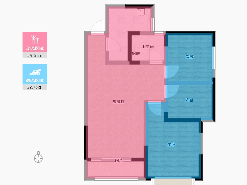 河南省-郑州市-鑫苑德润珺园91m²-72.33-户型库-动静分区