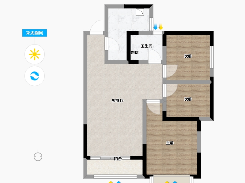 河南省-郑州市-鑫苑德润珺园91m²-72.33-户型库-采光通风