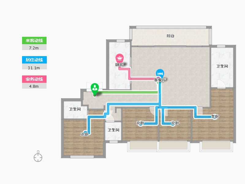 湖南省-长沙市-阳光城尚东湾凌云7，9栋D1户型167m²-133.60-户型库-动静线