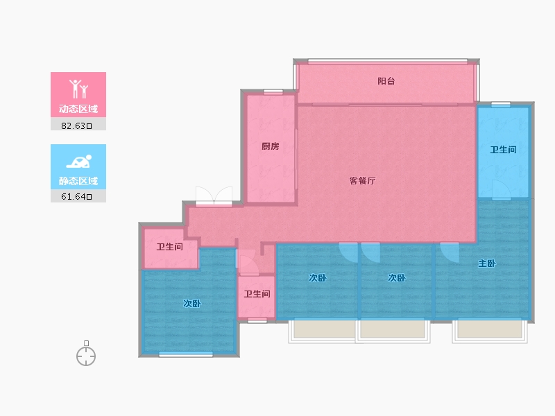 湖南省-长沙市-阳光城尚东湾凌云7，9栋D1户型167m²-133.60-户型库-动静分区