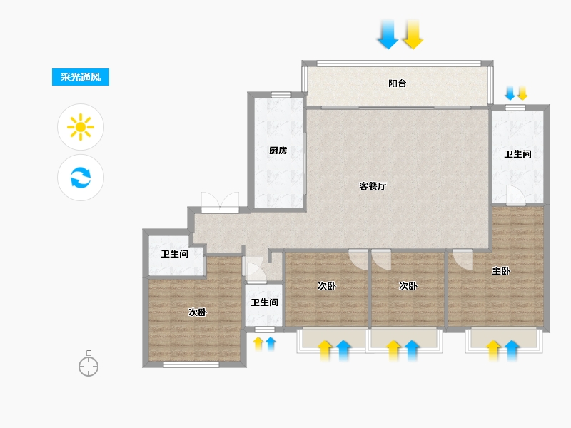 湖南省-长沙市-阳光城尚东湾凌云7，9栋D1户型167m²-133.60-户型库-采光通风