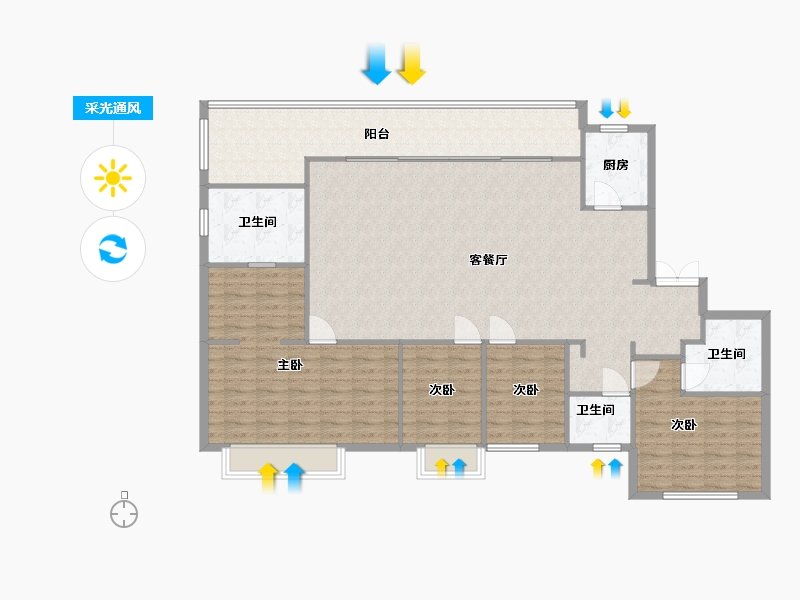 湖南省-长沙市-阳光城尚东湾凌云7，9栋E户型187m²-149.60-户型库-采光通风