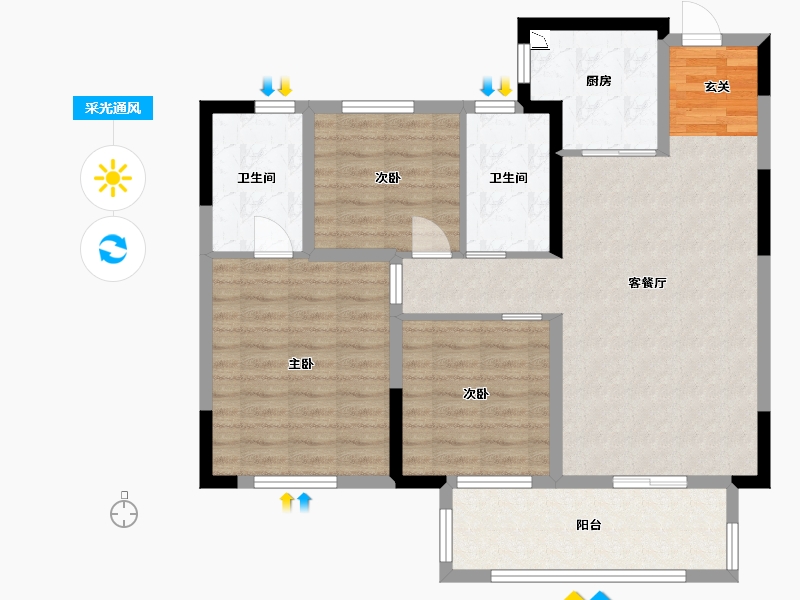 河南省-驻马店市-皇家�m台-92.00-户型库-采光通风