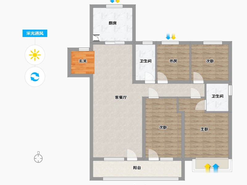 山东省-潍坊市-融创融公馆-104.22-户型库-采光通风