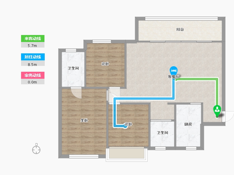 湖南省-长沙市-阳光城尚东湾愉景2，1栋B1户型116m²-92.39-户型库-动静线