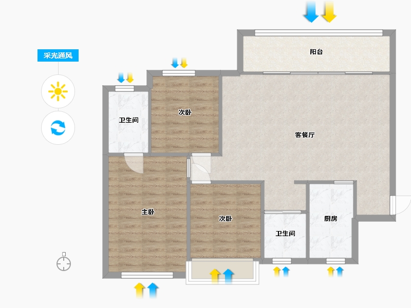 湖南省-长沙市-阳光城尚东湾愉景2，1栋B1户型116m²-92.39-户型库-采光通风