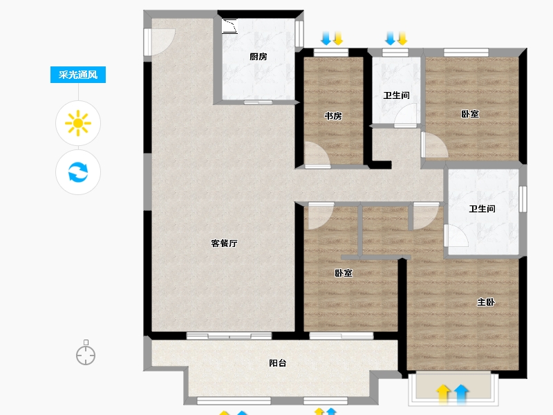 陕西省-咸阳市-新城悦隽公园里-108.87-户型库-采光通风