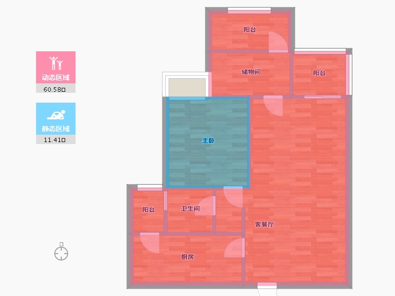 重庆-重庆市-荣盛锦绣南山套内65m2-65.00-户型库-动静分区