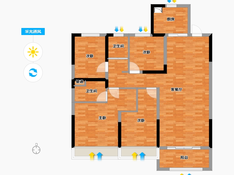 河南省-郑州市-碧桂园天澜1号楼,6号楼,8号楼,9号楼140m²-112.00-户型库-采光通风