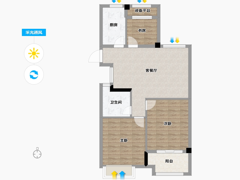 浙江省-绍兴市-大地西城美院-74.37-户型库-采光通风