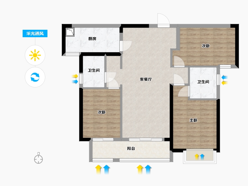 湖北省-武汉市-钰龙旭辉半岛-89.40-户型库-采光通风