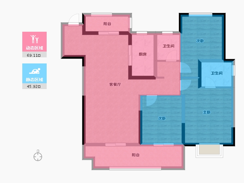 河南省-郑州市-金科旭辉・滨河赋-102.39-户型库-动静分区