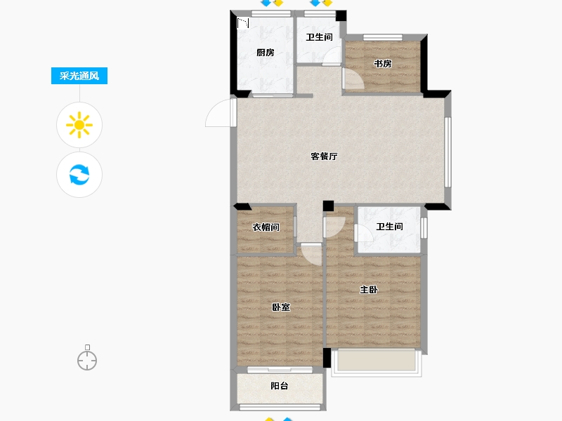 浙江省-绍兴市-大地西城美院-88.86-户型库-采光通风