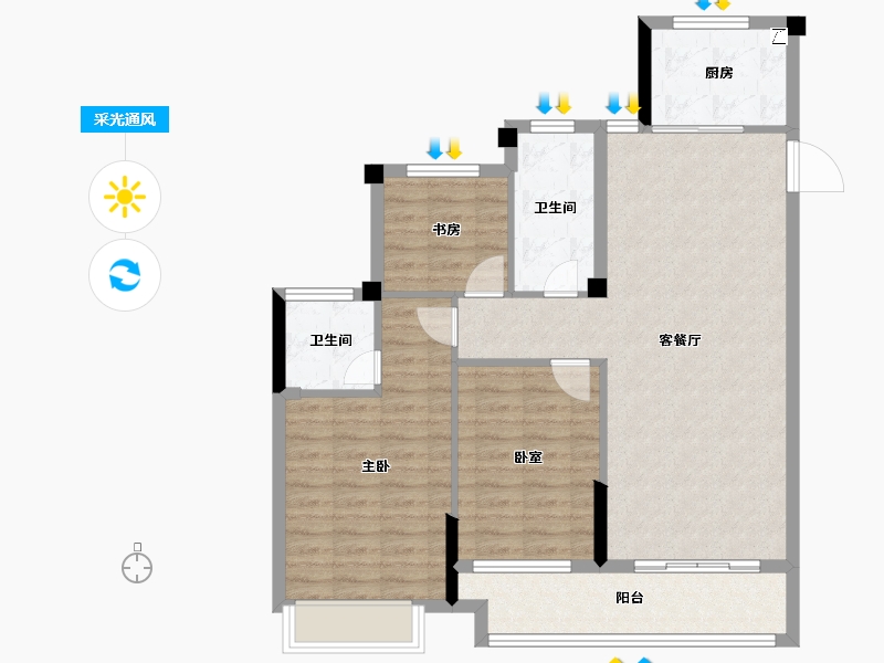 浙江省-绍兴市-大地西城美院-92.34-户型库-采光通风