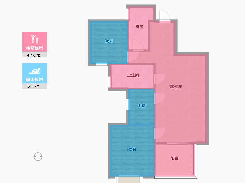 湖南省-长沙市-美的翰城3栋建面88㎡-65.35-户型库-动静分区