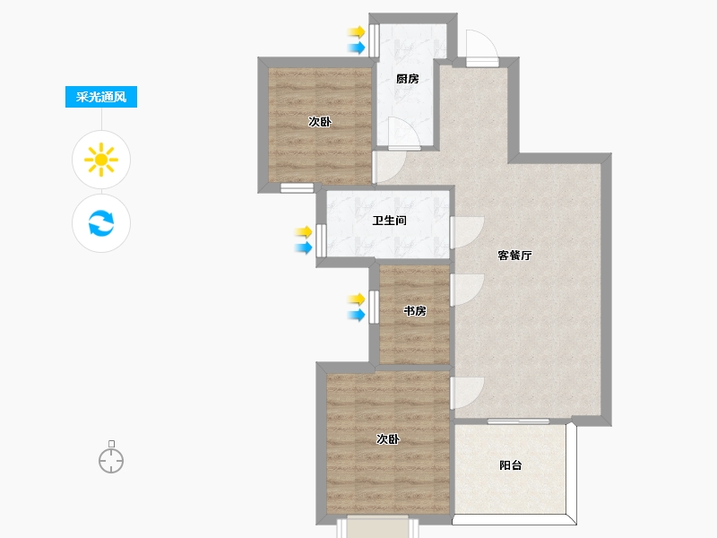 湖南省-长沙市-美的翰城3栋建面88㎡-65.35-户型库-采光通风