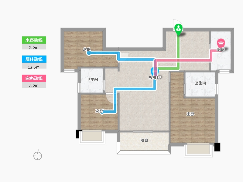 湖南省-长沙市-福天星中心4号楼,3号楼B3户型115m²-84.27-户型库-动静线