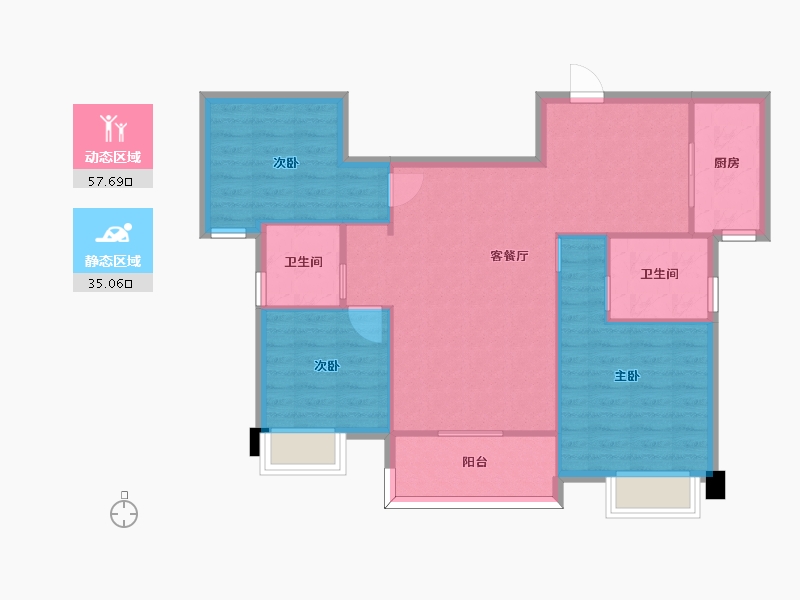 湖南省-长沙市-福天星中心4号楼,3号楼B3户型115m²-84.27-户型库-动静分区