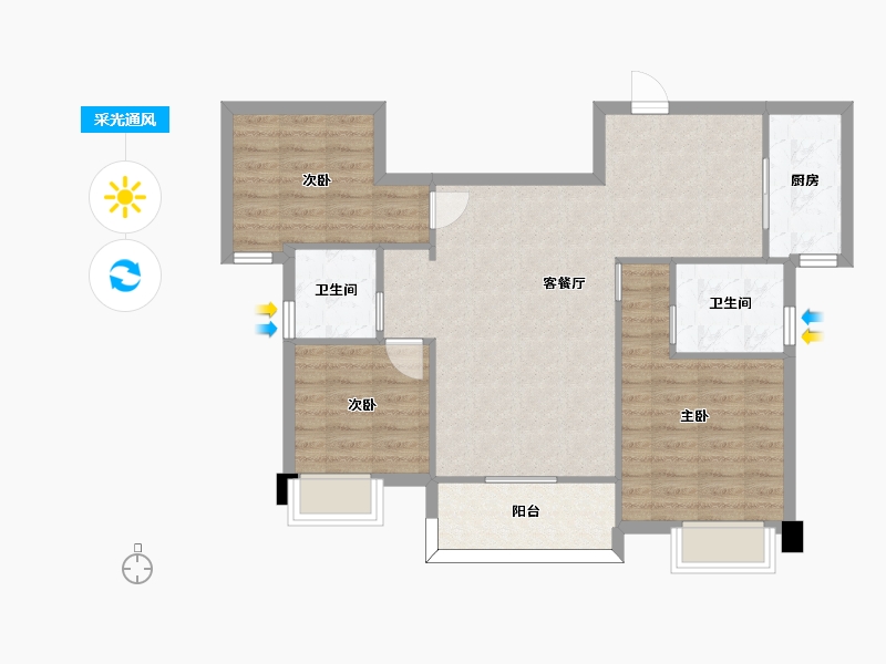 湖南省-长沙市-福天星中心4号楼,3号楼B3户型115m²-84.27-户型库-采光通风