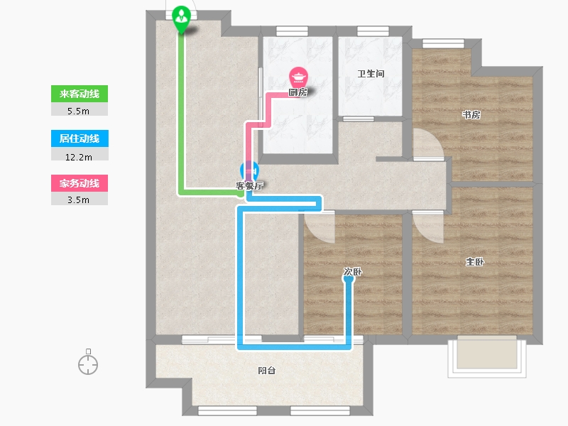 江苏省-苏州市-新城悦隽华庭94㎡-75.60-户型库-动静线