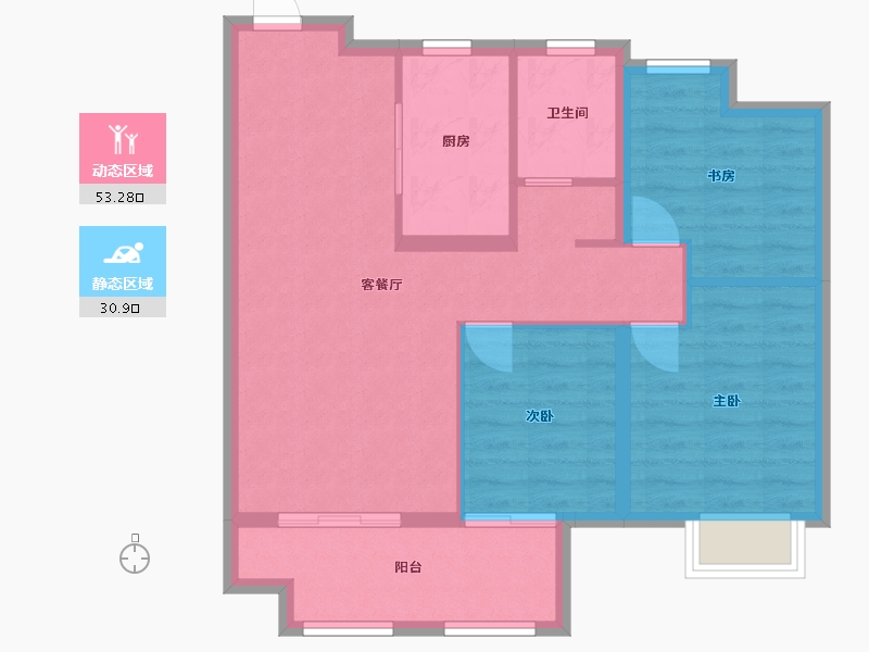 江苏省-苏州市-新城悦隽华庭94㎡-75.60-户型库-动静分区