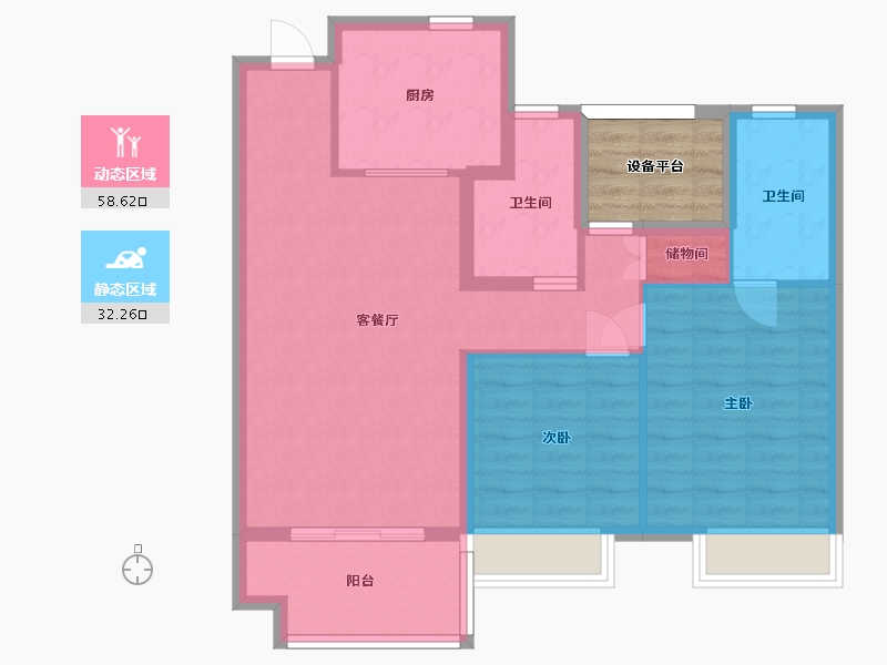 江苏省-苏州市-金科源江筑7,10,11,13栋D户型102m²-86.12-户型库-动静分区