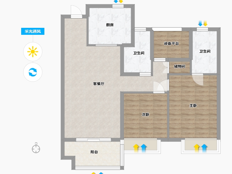 江苏省-苏州市-金科源江筑7,10,11,13栋D户型102m²-86.12-户型库-采光通风