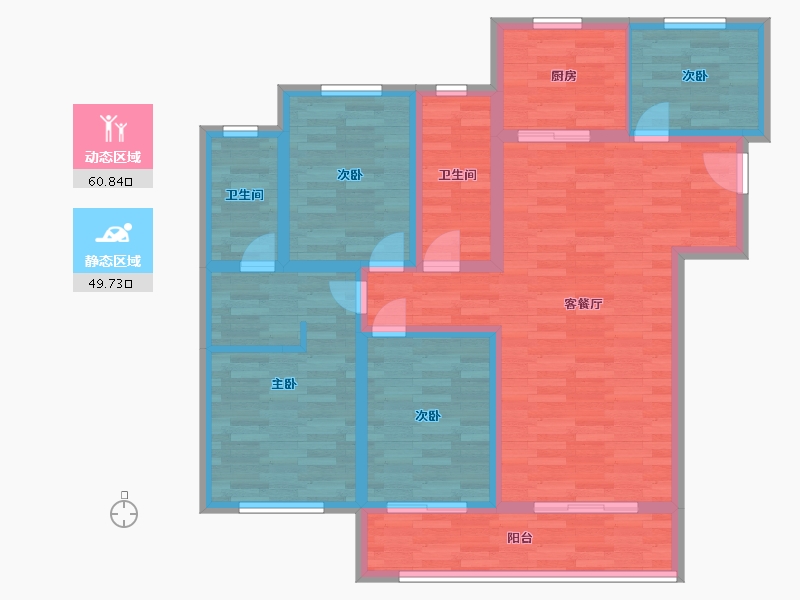 河南省-郑州市-融创城17号地8号楼建面142m2-97.74-户型库-动静分区