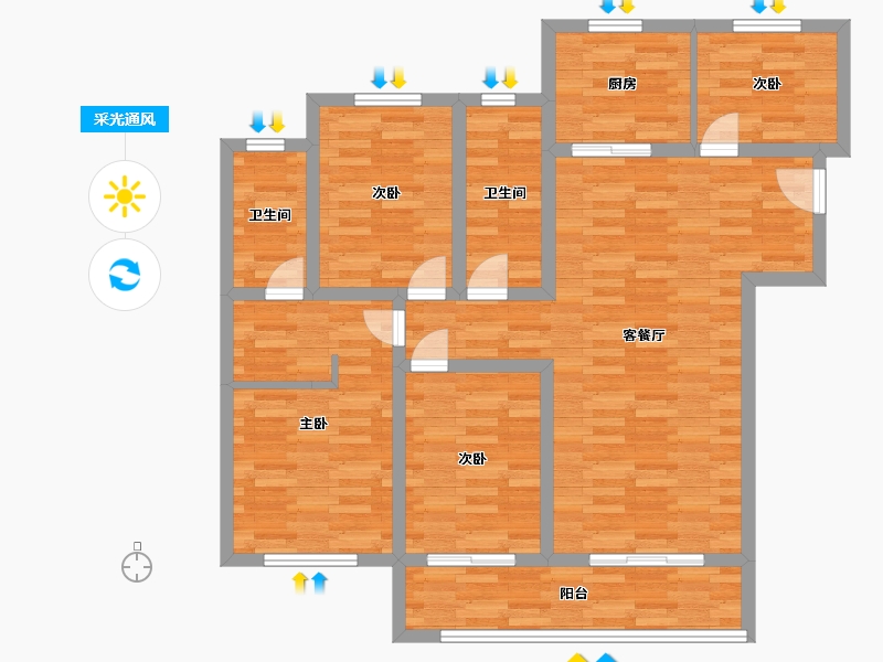 河南省-郑州市-融创城17号地8号楼建面142m2-97.74-户型库-采光通风