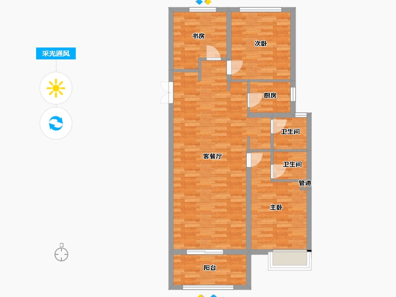 河南省-郑州市-正商河峪洲2号院2　109m²-87.20-户型库-采光通风