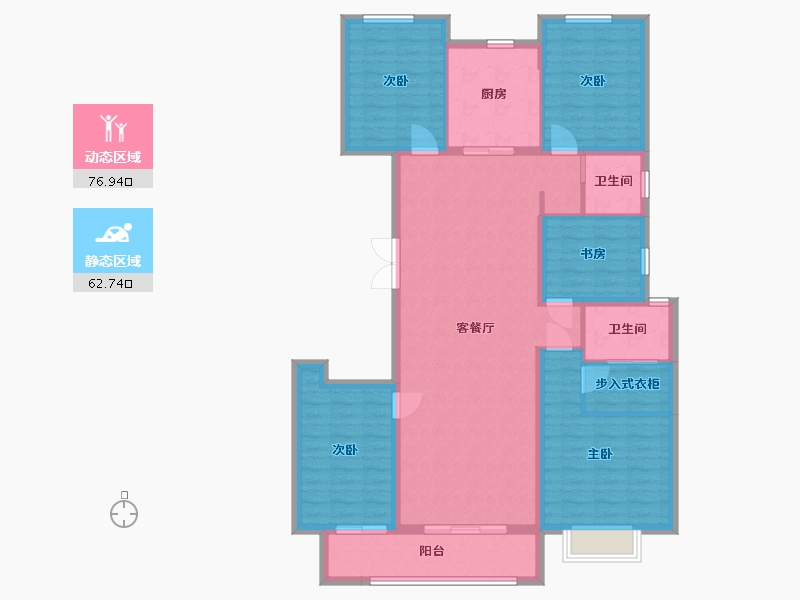 湖南省-长沙市-大汉汉园1号楼B户型169m²-126.27-户型库-动静分区