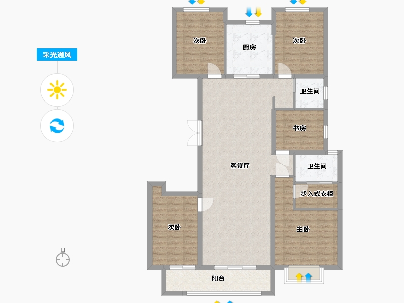 湖南省-长沙市-大汉汉园1号楼B户型169m²-126.27-户型库-采光通风