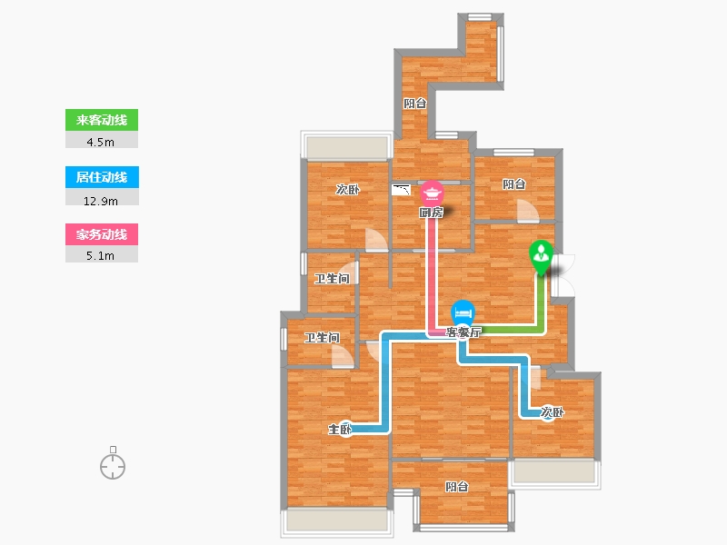 重庆-重庆市-首创天阅嘉陵套内111m²-115.74-户型库-动静线