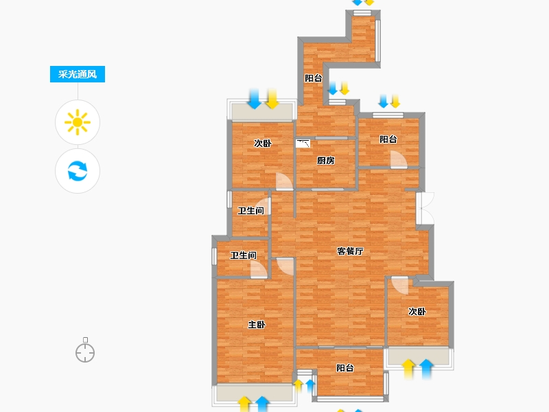 重庆-重庆市-首创天阅嘉陵套内111m²-115.74-户型库-采光通风