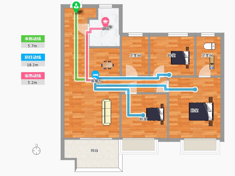 江苏省-南京市-中骏东原璟阅8,6,4,1幢B户型105m²-83.99-户型库-动静线