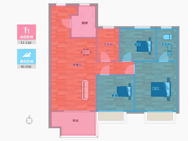 江苏省-南京市-中骏东原璟阅8,6,4,1幢B户型105m²-83.99-户型库-动静分区